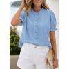 image:imagePRETTYGARDEN Womens Puff Short Sleeve Tops 2026 Summer Spring Button Down Boho Embroidered Cute Blouse Dressy Casual ShirtsLight Blue