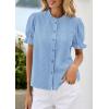 image:imagePRETTYGARDEN Womens Puff Short Sleeve Tops 2026 Summer Spring Button Down Boho Embroidered Cute Blouse Dressy Casual ShirtsLight Blue