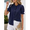 image:imagePRETTYGARDEN Womens Puff Short Sleeve Tops 2026 Summer Spring Button Down Boho Embroidered Cute Blouse Dressy Casual ShirtsNavy