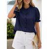 image:imagePRETTYGARDEN Womens Puff Short Sleeve Tops 2026 Summer Spring Button Down Boho Embroidered Cute Blouse Dressy Casual ShirtsNavy