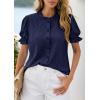 image:imagePRETTYGARDEN Womens Puff Short Sleeve Tops 2026 Summer Spring Button Down Boho Embroidered Cute Blouse Dressy Casual ShirtsNavy