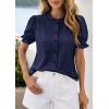 image:imagePRETTYGARDEN Womens Puff Short Sleeve Tops 2026 Summer Spring Button Down Boho Embroidered Cute Blouse Dressy Casual ShirtsNavy