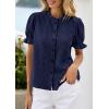 image:imagePRETTYGARDEN Womens Puff Short Sleeve Tops 2026 Summer Spring Button Down Boho Embroidered Cute Blouse Dressy Casual ShirtsNavy