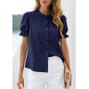 image:imagePRETTYGARDEN Womens Puff Short Sleeve Tops 2026 Summer Spring Button Down Boho Embroidered Cute Blouse Dressy Casual ShirtsNavy