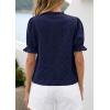 image:imagePRETTYGARDEN Womens Puff Short Sleeve Tops 2026 Summer Spring Button Down Boho Embroidered Cute Blouse Dressy Casual ShirtsNavy