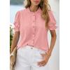 image:imagePRETTYGARDEN Womens Puff Short Sleeve Tops 2026 Summer Spring Button Down Boho Embroidered Cute Blouse Dressy Casual ShirtsPink