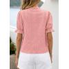 image:imagePRETTYGARDEN Womens Puff Short Sleeve Tops 2026 Summer Spring Button Down Boho Embroidered Cute Blouse Dressy Casual ShirtsPink