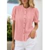 image:imagePRETTYGARDEN Womens Puff Short Sleeve Tops 2026 Summer Spring Button Down Boho Embroidered Cute Blouse Dressy Casual ShirtsPink