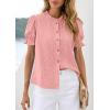image:imagePRETTYGARDEN Womens Puff Short Sleeve Tops 2026 Summer Spring Button Down Boho Embroidered Cute Blouse Dressy Casual ShirtsPink