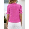 image:imagePRETTYGARDEN Womens Puff Short Sleeve Tops 2026 Summer Spring Button Down Boho Embroidered Cute Blouse Dressy Casual ShirtsRose Red