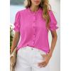 image:imagePRETTYGARDEN Womens Puff Short Sleeve Tops 2026 Summer Spring Button Down Boho Embroidered Cute Blouse Dressy Casual ShirtsRose Red