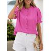 image:imagePRETTYGARDEN Womens Puff Short Sleeve Tops 2026 Summer Spring Button Down Boho Embroidered Cute Blouse Dressy Casual ShirtsRose Red