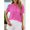 image:imagePRETTYGARDEN Womens Puff Short Sleeve Tops 2026 Summer Spring Button Down Boho Embroidered Cute Blouse Dressy Casual ShirtsRose Red