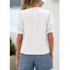 image:imagePRETTYGARDEN Womens Puff Short Sleeve Tops 2026 Summer Spring Button Down Boho Embroidered Cute Blouse Dressy Casual ShirtsWhite