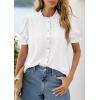 image:imagePRETTYGARDEN Womens Puff Short Sleeve Tops 2026 Summer Spring Button Down Boho Embroidered Cute Blouse Dressy Casual ShirtsWhite