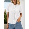 image:imagePRETTYGARDEN Womens Puff Short Sleeve Tops 2026 Summer Spring Button Down Boho Embroidered Cute Blouse Dressy Casual ShirtsWhite