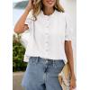 image:imagePRETTYGARDEN Womens Puff Short Sleeve Tops 2026 Summer Spring Button Down Boho Embroidered Cute Blouse Dressy Casual ShirtsWhite