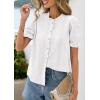 image:imagePRETTYGARDEN Womens Puff Short Sleeve Tops 2026 Summer Spring Button Down Boho Embroidered Cute Blouse Dressy Casual ShirtsWhite