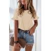 image:imagePRETTYGARDEN Womens Short Sleeve Casual T Shirts Summer Ruffle Plain Round Neck Loose Fit Tee Blouse TopsApricot