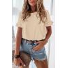 image:imagePRETTYGARDEN Womens Short Sleeve Casual T Shirts Summer Ruffle Plain Round Neck Loose Fit Tee Blouse TopsApricot