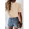 image:imagePRETTYGARDEN Womens Short Sleeve Casual T Shirts Summer Ruffle Plain Round Neck Loose Fit Tee Blouse TopsApricot