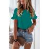 image:imagePRETTYGARDEN Womens Short Sleeve Casual T Shirts Summer Ruffle Plain Round Neck Loose Fit Tee Blouse TopsBlue Green