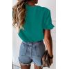 image:imagePRETTYGARDEN Womens Short Sleeve Casual T Shirts Summer Ruffle Plain Round Neck Loose Fit Tee Blouse TopsBlue Green