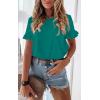 image:imagePRETTYGARDEN Womens Short Sleeve Casual T Shirts Summer Ruffle Plain Round Neck Loose Fit Tee Blouse TopsBlue Green