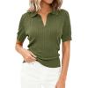 image:imagePRETTYGARDEN Womens Short Sleeve Sweater 2026 Spring Polo Shirts Ribbed Knit V Neck Business Casual Tops Summer Work ClothesArmy Green