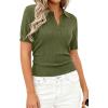 image:imagePRETTYGARDEN Womens Short Sleeve Sweater 2026 Spring Polo Shirts Ribbed Knit V Neck Business Casual Tops Summer Work ClothesArmy Green