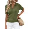 image:imagePRETTYGARDEN Womens Short Sleeve Sweater 2026 Spring Polo Shirts Ribbed Knit V Neck Business Casual Tops Summer Work ClothesArmy Green
