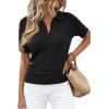 image:imagePRETTYGARDEN Womens Short Sleeve Sweater 2026 Spring Polo Shirts Ribbed Knit V Neck Business Casual Tops Summer Work ClothesBlack