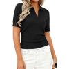 image:imagePRETTYGARDEN Womens Short Sleeve Sweater 2026 Spring Polo Shirts Ribbed Knit V Neck Business Casual Tops Summer Work ClothesBlack