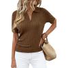 image:imagePRETTYGARDEN Womens Short Sleeve Sweater 2026 Spring Polo Shirts Ribbed Knit V Neck Business Casual Tops Summer Work ClothesBrown