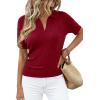 image:imagePRETTYGARDEN Womens Short Sleeve Sweater 2026 Spring Polo Shirts Ribbed Knit V Neck Business Casual Tops Summer Work ClothesBurgundy