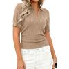 image:imagePRETTYGARDEN Womens Short Sleeve Sweater 2026 Spring Polo Shirts Ribbed Knit V Neck Business Casual Tops Summer Work ClothesKhaki