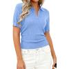 image:imagePRETTYGARDEN Womens Short Sleeve Sweater 2026 Spring Polo Shirts Ribbed Knit V Neck Business Casual Tops Summer Work ClothesLight Blue