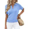 image:imagePRETTYGARDEN Womens Short Sleeve Sweater 2026 Spring Polo Shirts Ribbed Knit V Neck Business Casual Tops Summer Work ClothesLight Blue