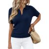 image:imagePRETTYGARDEN Womens Short Sleeve Sweater 2026 Spring Polo Shirts Ribbed Knit V Neck Business Casual Tops Summer Work ClothesNavy Blue