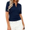 image:imagePRETTYGARDEN Womens Short Sleeve Sweater 2026 Spring Polo Shirts Ribbed Knit V Neck Business Casual Tops Summer Work ClothesNavy Blue