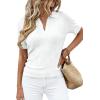 image:imagePRETTYGARDEN Womens Short Sleeve Sweater 2026 Spring Polo Shirts Ribbed Knit V Neck Business Casual Tops Summer Work ClothesWhite