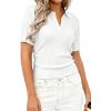 image:imagePRETTYGARDEN Womens Short Sleeve Sweater 2026 Spring Polo Shirts Ribbed Knit V Neck Business Casual Tops Summer Work ClothesWhite
