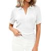 image:imagePRETTYGARDEN Womens Short Sleeve Sweater 2026 Spring Polo Shirts Ribbed Knit V Neck Business Casual Tops Summer Work ClothesWhite