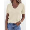 image:imagePRETTYGARDEN Womens Short Sleeve Sweater V Neck Trendy Pullover Tops 2026 Summer Spring Loose Lightweight Casual BlouseBeige