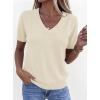 image:imagePRETTYGARDEN Womens Short Sleeve Sweater V Neck Trendy Pullover Tops 2026 Summer Spring Loose Lightweight Casual BlouseBeige