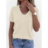 image:imagePRETTYGARDEN Womens Short Sleeve Sweater V Neck Trendy Pullover Tops 2026 Summer Spring Loose Lightweight Casual BlouseBeige