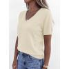 image:imagePRETTYGARDEN Womens Short Sleeve Sweater V Neck Trendy Pullover Tops 2026 Summer Spring Loose Lightweight Casual BlouseBeige