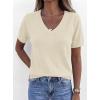 image:imagePRETTYGARDEN Womens Short Sleeve Sweater V Neck Trendy Pullover Tops 2026 Summer Spring Loose Lightweight Casual BlouseBeige
