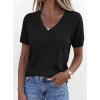 image:imagePRETTYGARDEN Womens Short Sleeve Sweater V Neck Trendy Pullover Tops 2026 Summer Spring Loose Lightweight Casual BlouseBlack