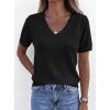 image:imagePRETTYGARDEN Womens Short Sleeve Sweater V Neck Trendy Pullover Tops 2026 Summer Spring Loose Lightweight Casual BlouseBlack